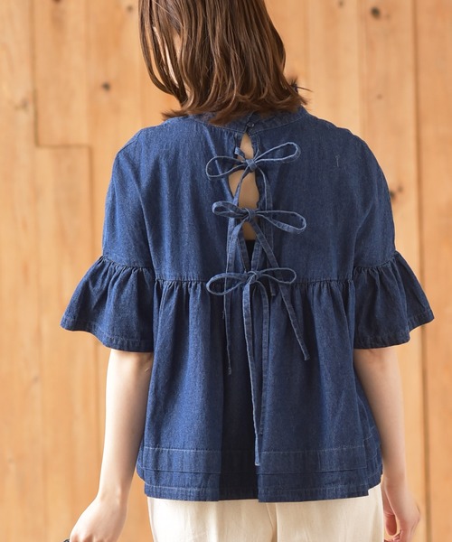 rps（アールピーエス）の「バックリボンボリュームブラウス（シャツ/ブラウス・レディース・ライトブルー/ブルー・M）」の2枚目の写真