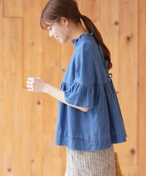 rps（アールピーエス）の「バックリボンボリュームブラウス（シャツ/ブラウス・レディース・ライトブルー/ブルー・M）」の7枚目の写真