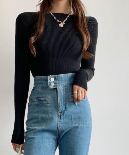 Girly Doll(ガーリードール)の「リブニットトップス(Tシャツ/カットソー・レディース・ブラック/ブラック系その他/ブラック系その他2/グレー/グレー系その他2/ブラウン/ブラウン系その他2/ブラウン系その他3/ブラウン系その他5/ベージュ/ベージュ系その他/ベージュ系その他2/カーキ/グリーン系その他2/イエロー系その他2/ボルドー/レッド系その他2/レッド系その他/キャメル/ブラウン系その他/ホワイト系その他2/グレー系その他/グリーン系その他/イエロー系その他/ホワイト/ホワイト系その他・FREE)」の5枚目の写真