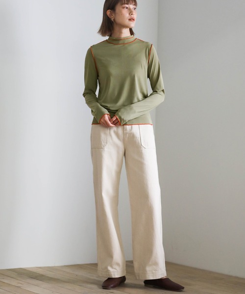 select MOCA（セレクトモカ）の「2021 SS ハイネックリンキングニュアンストップス（Tシャツ/カットソー・レディース・ブルー/グリーン/アイボリー・FREE）」の4枚目の写真