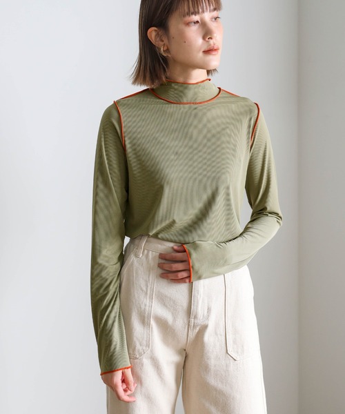 select MOCA（セレクトモカ）の「2021 SS ハイネックリンキングニュアンストップス（Tシャツ/カットソー・レディース・ブルー/グリーン/アイボリー・FREE）」の8枚目の写真