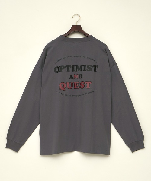 EMMA CLOTHES(エマクローズ)の「ビッグシルエット コットン天竺イラストデザインL/Sカットソー(EMMA CLOTHES - OPTIMIST AND QUEST)(Tシャツ/カットソー・メンズ・パープル系その他/チャコールグレー/ホワイト・L/M)」の7枚目の写真