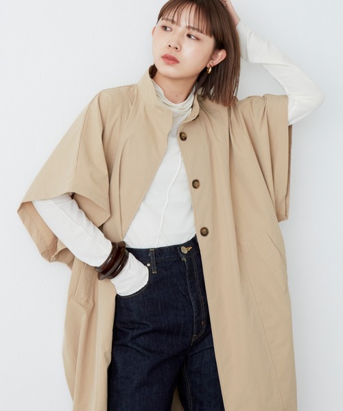 Aunt Marie's（アントマリーズ）の「ロングトレンチポンチョ（トレンチコート・レディース・ベージュ/ブラック/グレイッシュベージュ・FREE）」の12枚目の写真