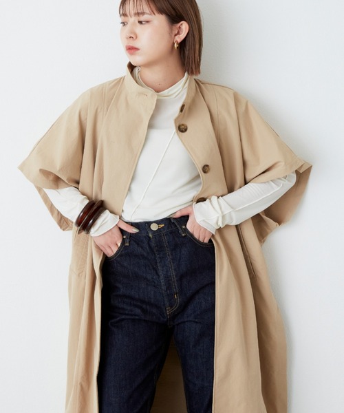 Aunt Marie's（アントマリーズ）の「ロングトレンチポンチョ（トレンチコート・レディース・ベージュ/ブラック/グレイッシュベージュ・FREE）」の13枚目の写真