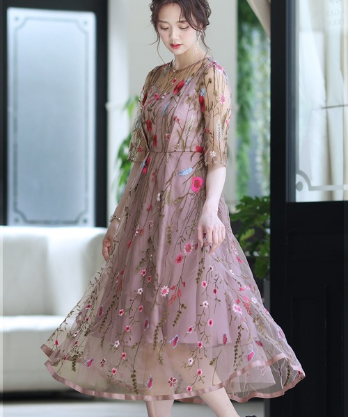 セール シアーワンピースドレス七分袖 ミニ丈結婚式フォーマル ドレス Pourvous プールヴー のファッション通販 Zozotown