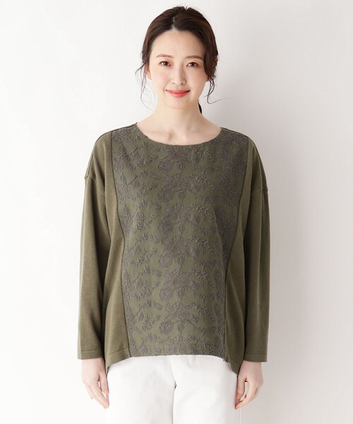 smart pink（スマートピンク）の「◆【手洗い可】ボタニカル刺繍切り替えプルオーバー（ニット/セーター・レディース・カーキ/ブラウン系・88）」の3枚目の写真