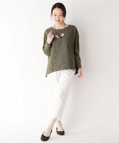 smart pink（スマートピンク）の「◆【手洗い可】ボタニカル刺繍切り替えプルオーバー（ニット/セーター・レディース・カーキ/ブラウン系・88）」の9枚目の写真