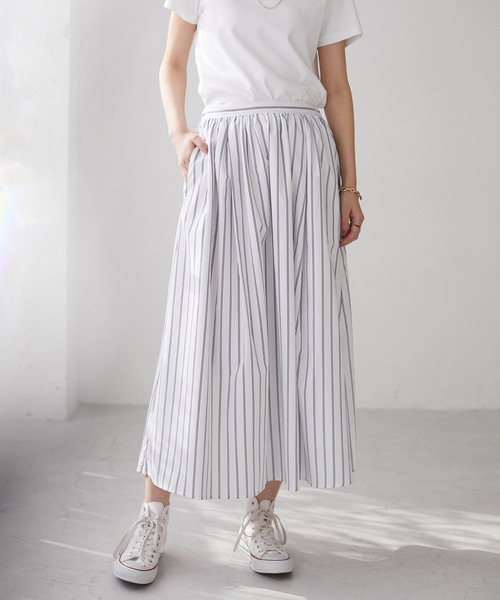 CRAFT STANDARD BOUTIQUE(クラフトスタンダードブティック)の「綿ブロードギャザースカート② *◇(スカート・レディース・ブルー系その他4/ライトグレー・MEDIUM/LARGE)」の1枚目の写真