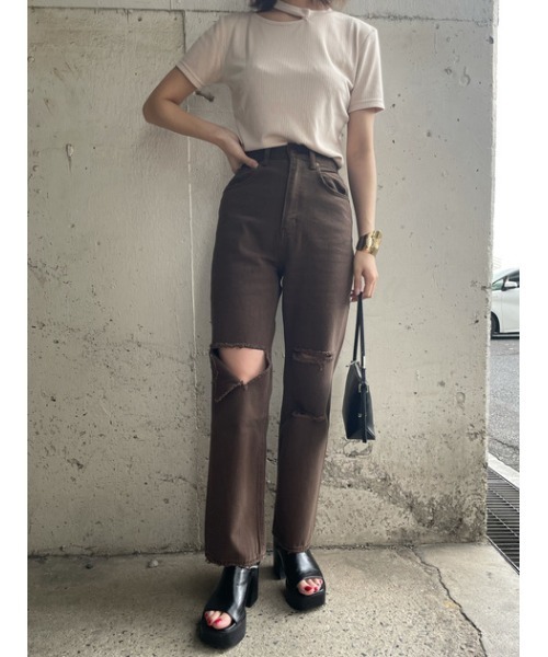 SLY(スライ)の「CUTTING NECK TOPS カッティングネック トップス(Tシャツ/カットソー・レディース・アイボリー/ブルー/ブラック・FREE)」の22枚目の写真