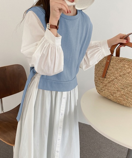 ABITOKYO（アビトーキョー）の「レイヤード風カットドッキングシャツワンピース（ワンピース・レディース・ベージュ/ライトグリーン/パープル/サックスブルー/ネイビー/キナリ/ブラック・FREE）」の7枚目の写真