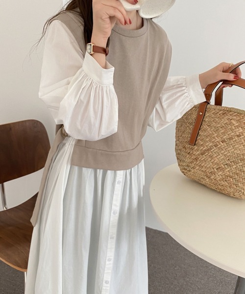 ABITOKYO（アビトーキョー）の「レイヤード風カットドッキングシャツワンピース（ワンピース・レディース・ベージュ/ライトグリーン/パープル/サックスブルー/ネイビー/キナリ/ブラック・FREE）」の13枚目の写真