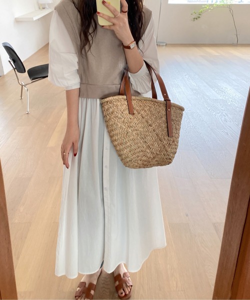 ABITOKYO（アビトーキョー）の「レイヤード風カットドッキングシャツワンピース（ワンピース・レディース・ベージュ/ライトグリーン/パープル/サックスブルー/ネイビー/キナリ/ブラック・FREE）」の16枚目の写真