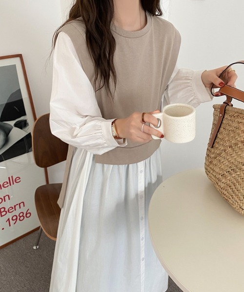 ABITOKYO（アビトーキョー）の「レイヤード風カットドッキングシャツワンピース（ワンピース・レディース・ベージュ/ライトグリーン/パープル/サックスブルー/ネイビー/キナリ/ブラック・FREE）」の11枚目の写真