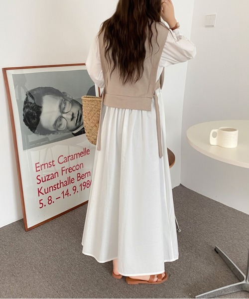 ABITOKYO（アビトーキョー）の「レイヤード風カットドッキングシャツワンピース（ワンピース・レディース・ベージュ/ライトグリーン/パープル/サックスブルー/ネイビー/キナリ/ブラック・FREE）」の10枚目の写真