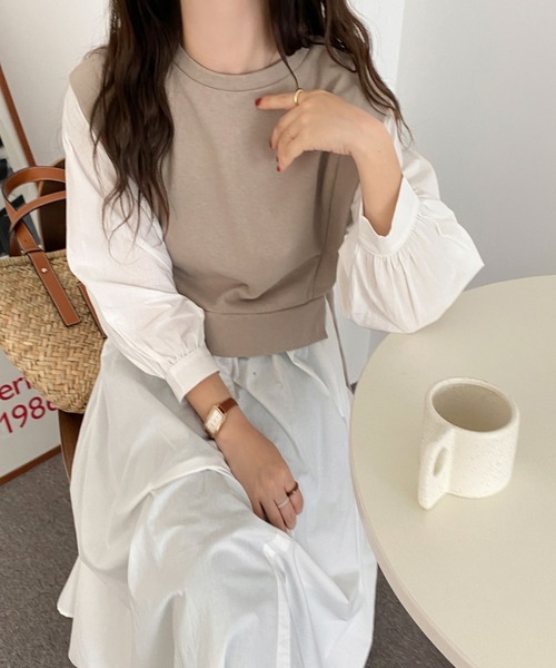 ABITOKYO（アビトーキョー）の「レイヤード風カットドッキングシャツワンピース（ワンピース・レディース・ベージュ/ライトグリーン/パープル/サックスブルー/ネイビー/キナリ/ブラック・FREE）」の9枚目の写真