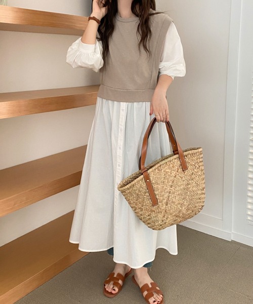 ABITOKYO（アビトーキョー）の「レイヤード風カットドッキングシャツワンピース（ワンピース・レディース・ベージュ/ライトグリーン/パープル/サックスブルー/ネイビー/キナリ/ブラック・FREE）」の18枚目の写真