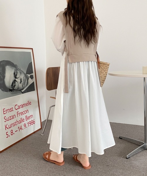 ABITOKYO（アビトーキョー）の「レイヤード風カットドッキングシャツワンピース（ワンピース・レディース・ベージュ/ライトグリーン/パープル/サックスブルー/ネイビー/キナリ/ブラック・FREE）」の14枚目の写真