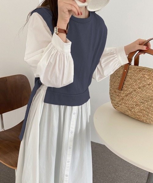 ABITOKYO（アビトーキョー）の「レイヤード風カットドッキングシャツワンピース（ワンピース・レディース・ベージュ/ライトグリーン/パープル/サックスブルー/ネイビー/キナリ/ブラック・FREE）」の19枚目の写真