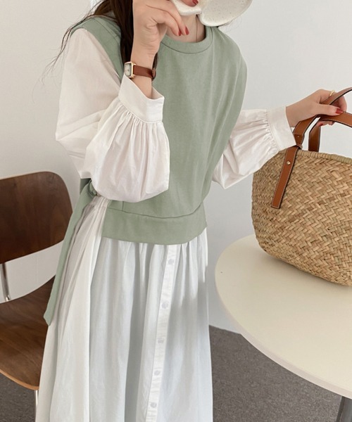 ABITOKYO（アビトーキョー）の「レイヤード風カットドッキングシャツワンピース（ワンピース・レディース・ベージュ/ライトグリーン/パープル/サックスブルー/ネイビー/キナリ/ブラック・FREE）」の20枚目の写真