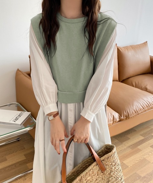 ABITOKYO（アビトーキョー）の「レイヤード風カットドッキングシャツワンピース（ワンピース・レディース・ベージュ/ライトグリーン/パープル/サックスブルー/ネイビー/キナリ/ブラック・FREE）」の22枚目の写真