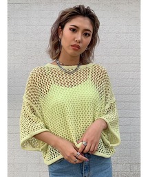 透かし半袖ニットTOP