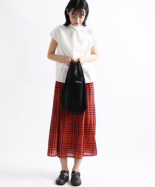 salle de bal（サルデバル）の「∴ 【 LITTLE MARKET / リトルマーケット 】ゆがみチェックスカート　FRH（スカート・レディース・ネイビー/オレンジ・FREE）」の8枚目の写真