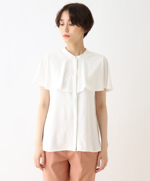 DRESKIP（ドレスキップ）の「◆ラッフルカラーブラウス（シャツ/ブラウス・レディース・オフホワイト/ネイビー系/マスタード・03/02）」の4枚目の写真