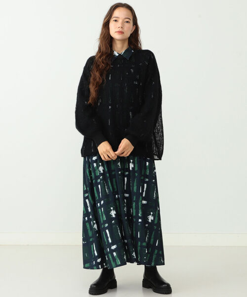 CAROLINA GLASER（カロリナ グレイサー）の「CAROLINA GLASER / メッシュ ニット（ニット/セーター・レディース・ブラック/チャコールグレー・ONE SIZE）」の5枚目の写真