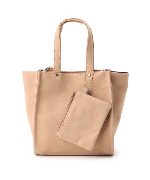 SHOO・LA・RUE（シューラルー）の「◆3層・ポーチ付スクエアトート（トートバッグ・レディース・チャコールグレー/ブラック/ナチュラル/ベージュ/ピンク系/ネイビー/ライトグリーン系・00）」の3枚目の写真