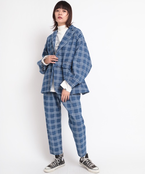 RNA(アールエヌエー)の「R3889 デニムチェックジャガードパンツ(デニムパンツ・レディース・インディゴブルー/ブラック・MEDIUM)」の1枚目の写真