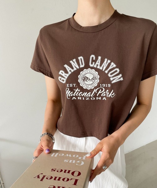 me+em select（ミームセレクト）の「ショート丈カレッジロゴTシャツ（Tシャツ/カットソー・レディース・アイボリー/ブラウン/ブラック/グレー・FREE）」の10枚目の写真