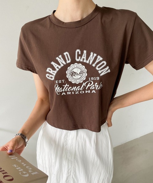 me+em select（ミームセレクト）の「ショート丈カレッジロゴTシャツ（Tシャツ/カットソー・レディース・アイボリー/ブラウン/ブラック/グレー・FREE）」の17枚目の写真