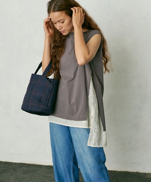 PUAL CE CIN（ピュアルセシン）の「ＱＵＩＬＴＩＮＧ　ＣＨＥＣＫ　ＴＯＴＥ（ショルダーバッグ・レディース・ネイビー/ベージュ/グレー/ブルー・FREE）」の16枚目の写真