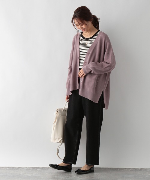 GLOBAL WORK（グローバルワーク）の「ユルリラックスカーディガン/957968（カーディガン/ボレロ・レディース・アイボリー/ブラック/ラベンダー・FREE）」の10枚目の写真