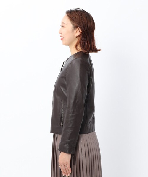 UNTITLED（アンタイトル）の「◆ノーカラーレザージャケット（ライダースジャケット・レディース・ダークブラウン/ブラック・01/02/99/03/00）」の10枚目の写真