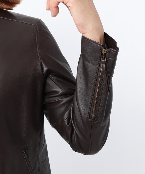 UNTITLED（アンタイトル）の「◆ノーカラーレザージャケット（ライダースジャケット・レディース・ダークブラウン/ブラック・01/02/99/03/00）」の7枚目の写真