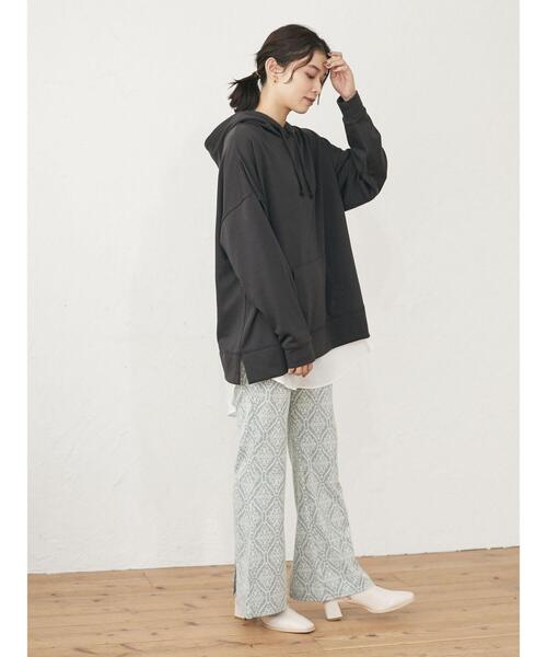 Green　Parks（グリーンパークス）の「Z 裾フェイクパーカーチュニック＊（パーカー・レディース・チャコールグレー/ベージュ/ダークカーキ・FREE）」の7枚目の写真