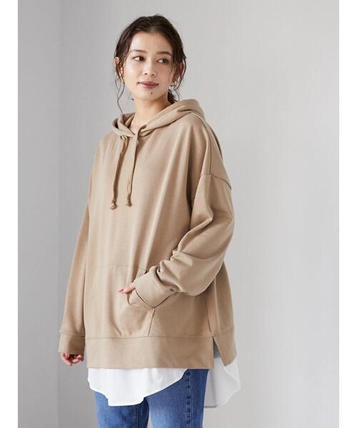 Green　Parks（グリーンパークス）の「Z 裾フェイクパーカーチュニック＊（パーカー・レディース・チャコールグレー/ベージュ/ダークカーキ・FREE）」の14枚目の写真