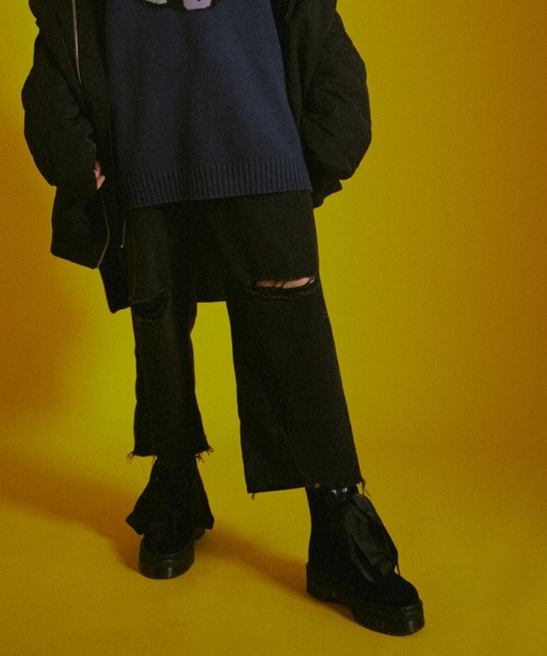 Candy Stripper（キャンディストリッパー）の「CHECK COMBINED DENIM パンツ（デニムパンツ・レディース・ブラック/インディゴブルー・2/1）」の5枚目の写真