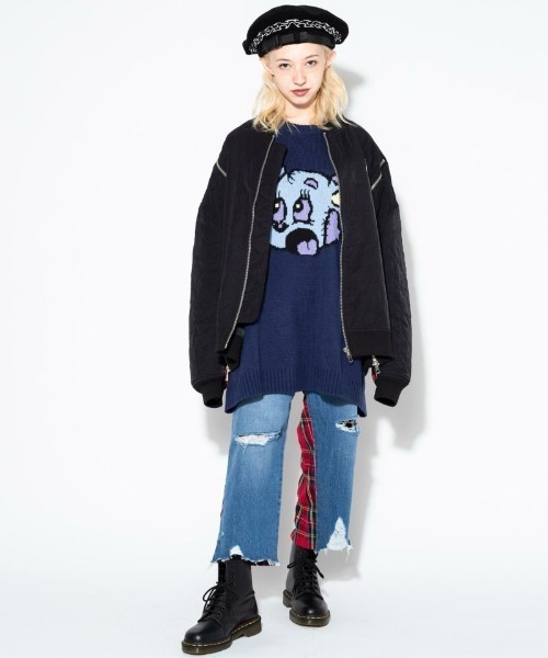 Candy Stripper（キャンディストリッパー）の「CHECK COMBINED DENIM パンツ（デニムパンツ・レディース・ブラック/インディゴブルー・2/1）」の12枚目の写真