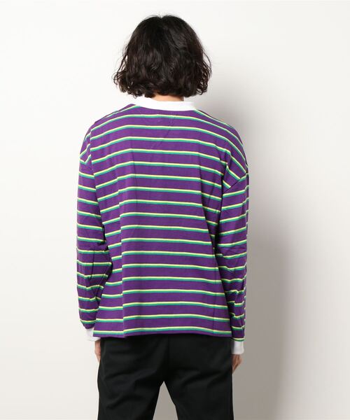 Revo.（レボ）の「モックネックボーダーロングスリーブTee（Tシャツ/カットソー・メンズ・パープル/ネイビー/ホワイト・MEDIUM/LARGE）」の11枚目の写真