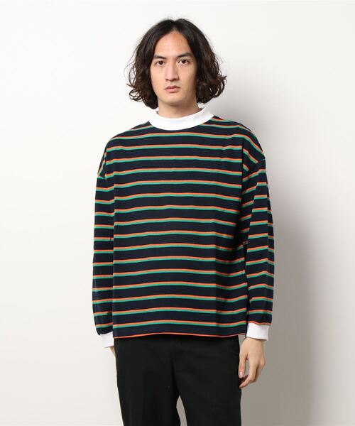 Revo.（レボ）の「モックネックボーダーロングスリーブTee（Tシャツ/カットソー・メンズ・パープル/ネイビー/ホワイト・MEDIUM/LARGE）」の13枚目の写真