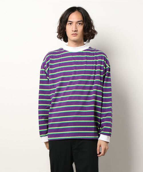 Revo.（レボ）の「モックネックボーダーロングスリーブTee（Tシャツ/カットソー・メンズ・パープル/ネイビー/ホワイト・MEDIUM/LARGE）」の14枚目の写真