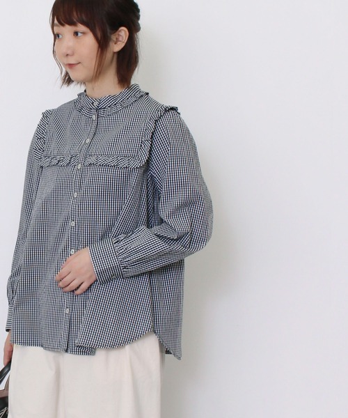 POU DOU DOU(プードゥドゥ)の「スクエアヨークフリル長袖ブラウス(シャツ/ブラウス・レディース・ブラック/ネイビー/アイボリー/ミント・3)」の21枚目の写真