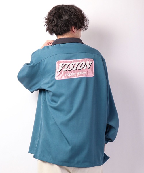 VISION STREET WEAR(ヴィジョンストリートウェア)の「VISION STREET WEAR プレートロゴ刺繍シャツ(シャツ/ブラウス・メンズ・グレイッシュブルー/アイボリー/チャコールグレー・LL/M/L)」の3枚目の写真