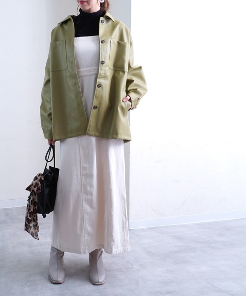 Fizz(フィズ)の「【Fizz/フィズ】 ビッグシルエット フェイクレザーシャツジャケット(その他アウター・レディース・ブラック/ベージュ/グリーン・FREE)」の5枚目の写真