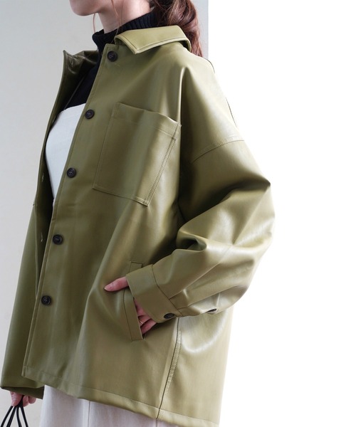 Fizz(フィズ)の「【Fizz/フィズ】 ビッグシルエット フェイクレザーシャツジャケット(その他アウター・レディース・ブラック/ベージュ/グリーン・FREE)」の7枚目の写真