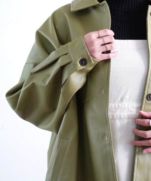 Fizz(フィズ)の「【Fizz/フィズ】 ビッグシルエット フェイクレザーシャツジャケット(その他アウター・レディース・ブラック/ベージュ/グリーン・FREE)」の8枚目の写真