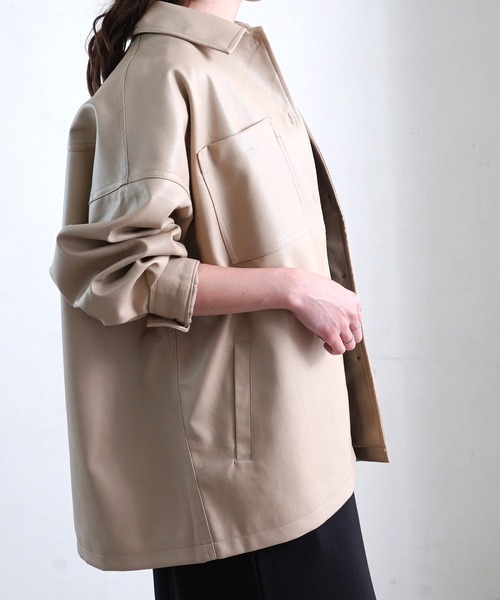 Fizz(フィズ)の「【Fizz/フィズ】 ビッグシルエット フェイクレザーシャツジャケット(その他アウター・レディース・ブラック/ベージュ/グリーン・FREE)」の11枚目の写真