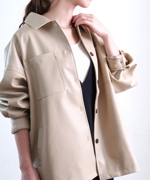 Fizz(フィズ)の「【Fizz/フィズ】 ビッグシルエット フェイクレザーシャツジャケット(その他アウター・レディース・ブラック/ベージュ/グリーン・FREE)」の12枚目の写真